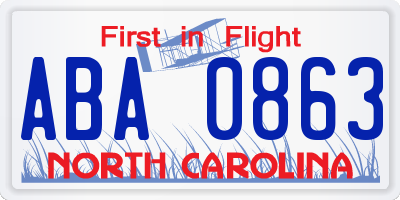 NC license plate ABA0863