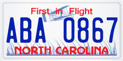 NC license plate ABA0867