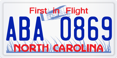 NC license plate ABA0869
