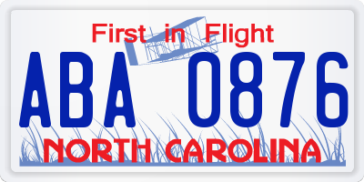 NC license plate ABA0876