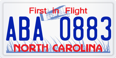 NC license plate ABA0883