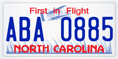 NC license plate ABA0885