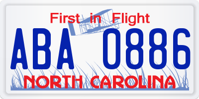 NC license plate ABA0886