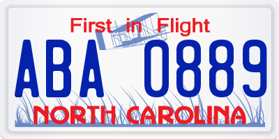 NC license plate ABA0889
