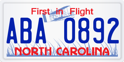 NC license plate ABA0892