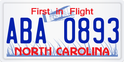 NC license plate ABA0893