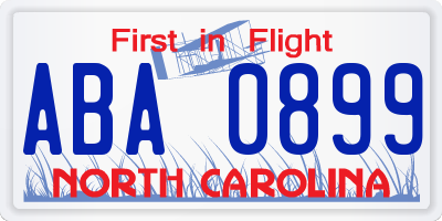 NC license plate ABA0899
