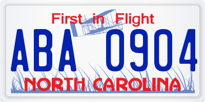 NC license plate ABA0904