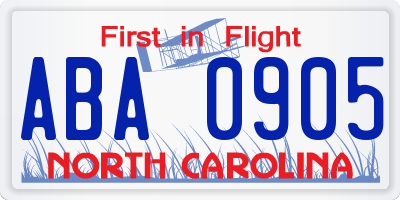 NC license plate ABA0905