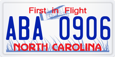 NC license plate ABA0906