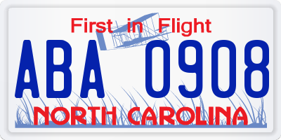 NC license plate ABA0908
