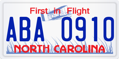 NC license plate ABA0910