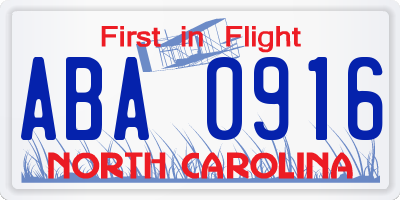 NC license plate ABA0916