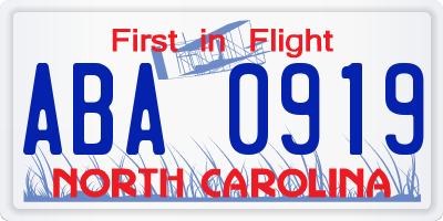 NC license plate ABA0919