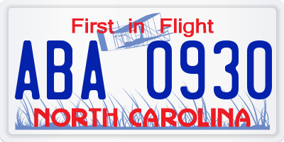 NC license plate ABA0930