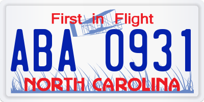 NC license plate ABA0931