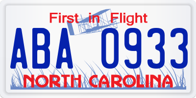NC license plate ABA0933