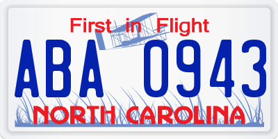 NC license plate ABA0943