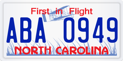 NC license plate ABA0949
