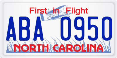 NC license plate ABA0950