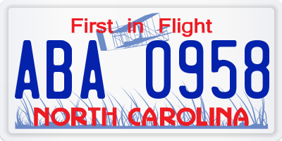 NC license plate ABA0958