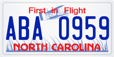 NC license plate ABA0959