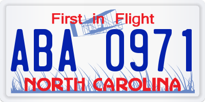 NC license plate ABA0971