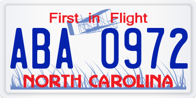 NC license plate ABA0972