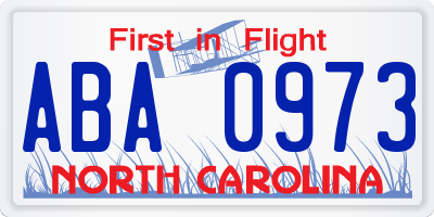 NC license plate ABA0973