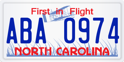 NC license plate ABA0974