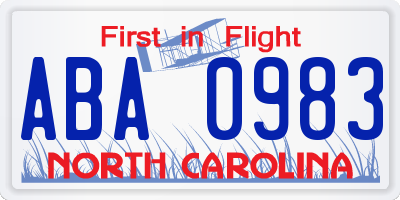 NC license plate ABA0983
