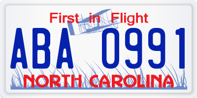 NC license plate ABA0991