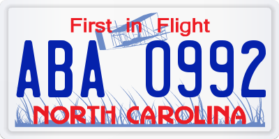 NC license plate ABA0992