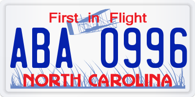 NC license plate ABA0996