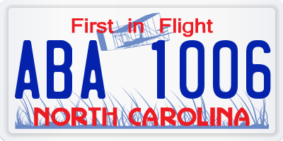 NC license plate ABA1006