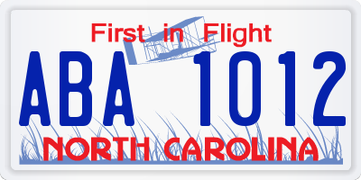 NC license plate ABA1012