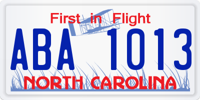 NC license plate ABA1013