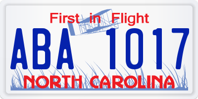 NC license plate ABA1017