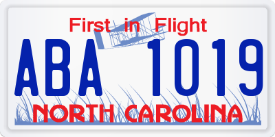 NC license plate ABA1019