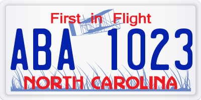 NC license plate ABA1023