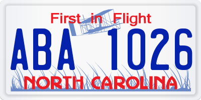 NC license plate ABA1026