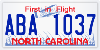 NC license plate ABA1037