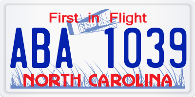 NC license plate ABA1039