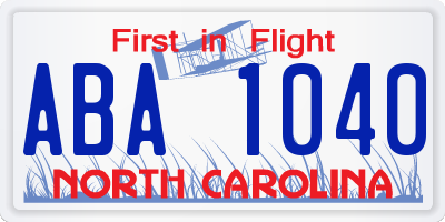 NC license plate ABA1040