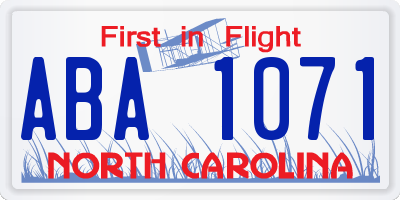 NC license plate ABA1071