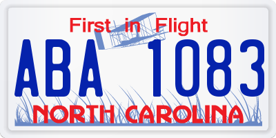 NC license plate ABA1083
