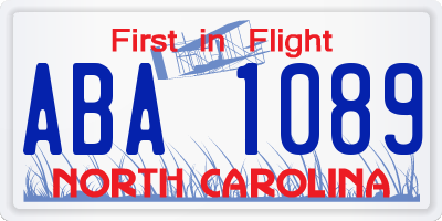 NC license plate ABA1089