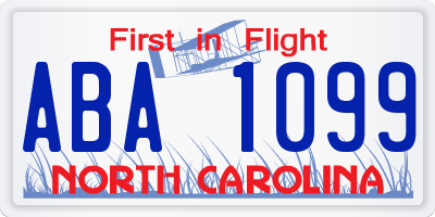 NC license plate ABA1099