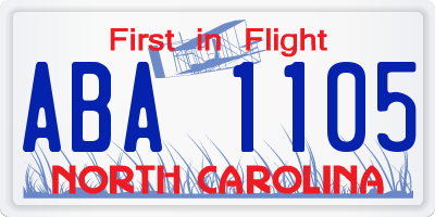 NC license plate ABA1105