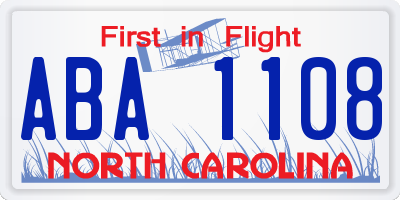 NC license plate ABA1108
